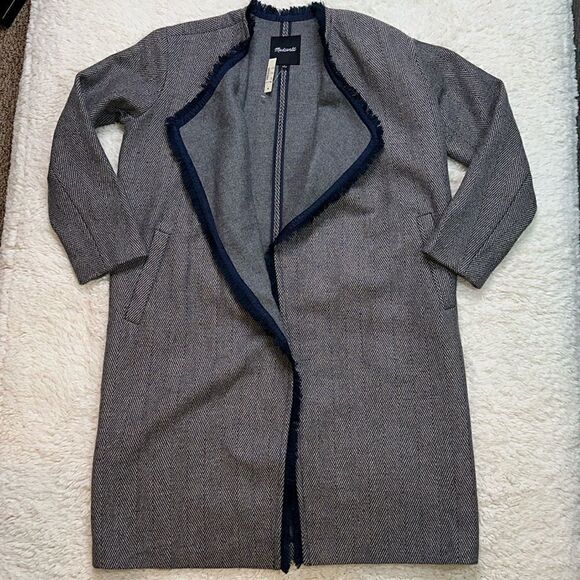 NWT Madewell Fringed Herringbone Robe Coat in Blue/Grey in size Small - Picture 2 of 12